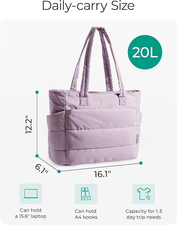 BAGSMART Tote Bag for Women, Lightweight Puffy Tote Bag with Compartments Shoulder Bag Handbag for Travel, Work, Gym | Lightweight