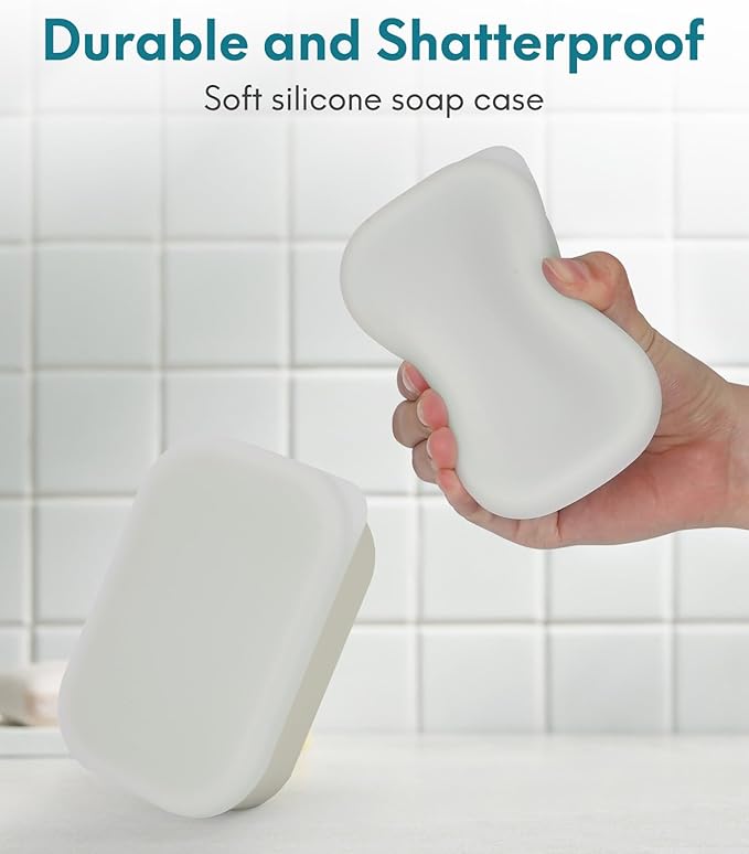 Quatish Large Leakproof Travel Soap Case, Solid Shampoo Bar Holder, Silicone Soap Box with Draining Layer, Enhanced Soap Container, Suitable for Camping, Gym, Bathroom, Outdoor Essentials, Beige