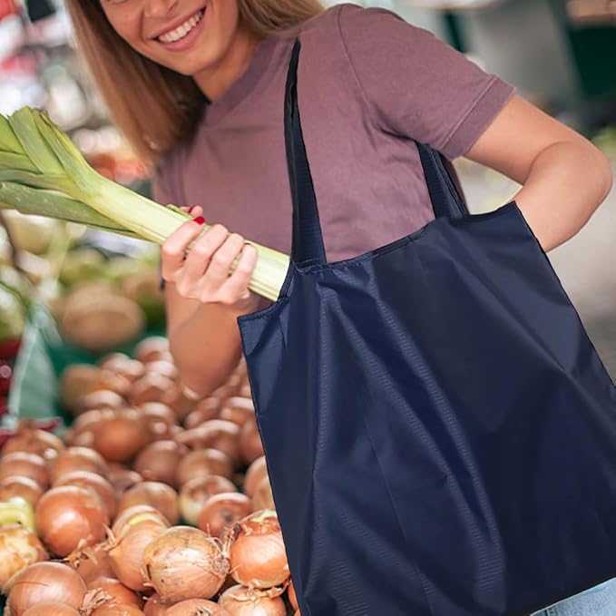 Large 50lbs Heavy Duty Reusable Foldable Grocery and Shopping Tote Bags - Washable Polyester Bags in Pocket