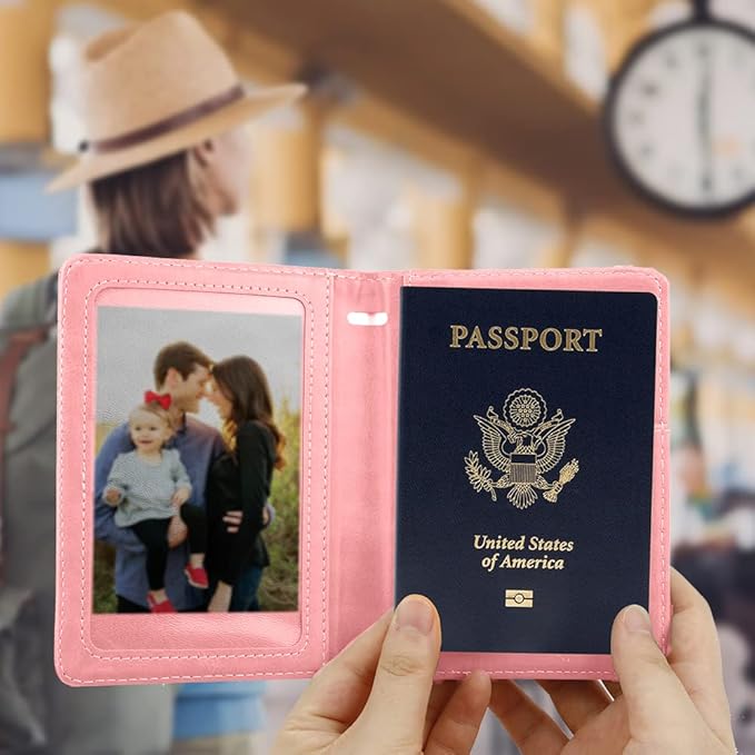 Passport Holder for Travel, 2 Pack Passport Cover, Waterproof Passport Wallet Leather Passport Holder Pen Holder Passport Holders for Women Men Family Travel Must Haves Essentials, Pink+Turquoise