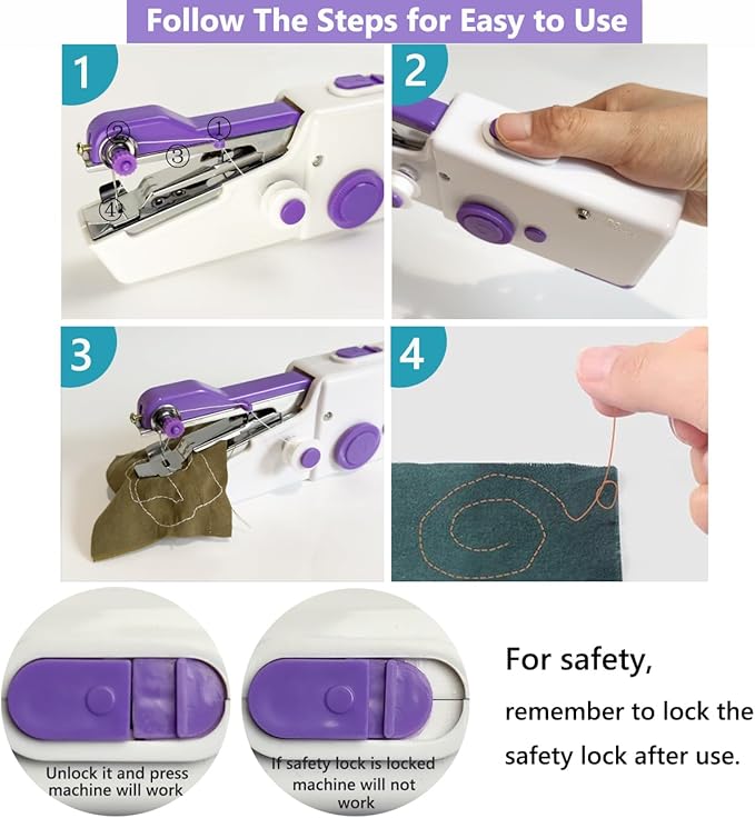 Handheld Sewing Machine for Beginners, Mini Sewing Machine for Quick Stitching with Sewing Kits Suitable for Home,Travel,DIY(Purple)
