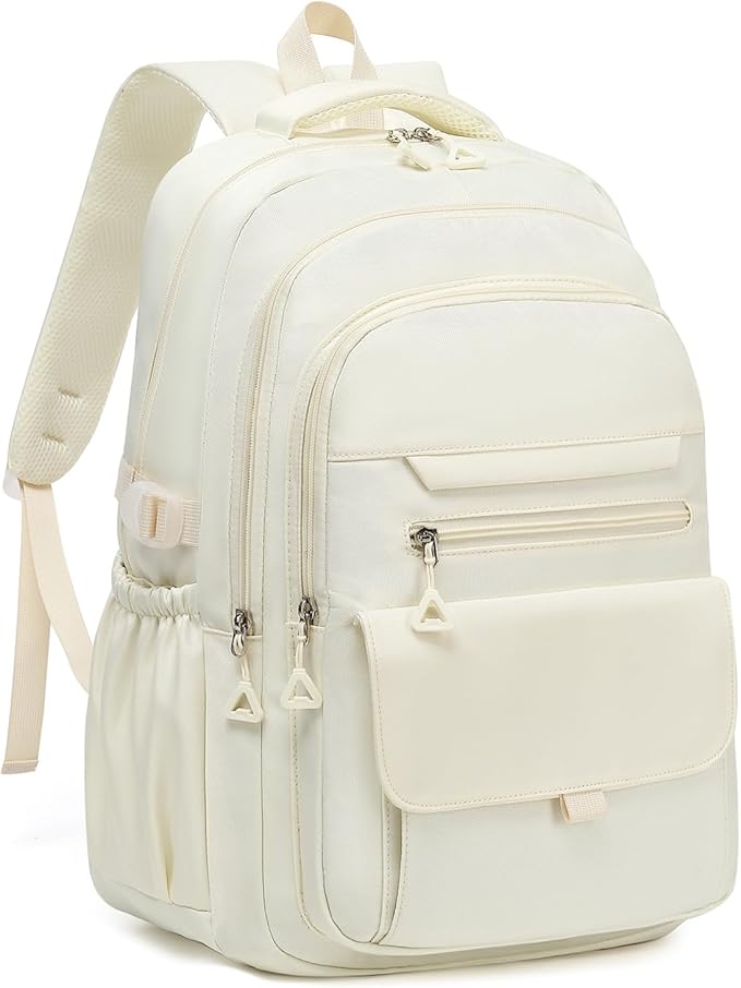 Phaoullzon Girls School Backpack for Boys, College Aesthetic Laptop Teen Bookbag for Travel,Beige