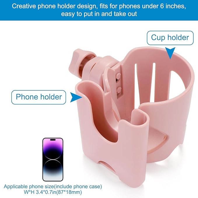 Accmor Stroller Cup Holder with Phone Holder, Universal Cup Holder for Walker Wheelchair Bike, 360° Rotatable Stroller Cup Holder Attachment Accessories for Walker, Wheelchair, Scooter