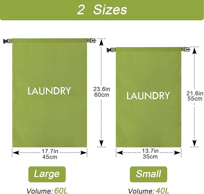 2 Pack Waterproof Travel Laundry Bag Set, Roll-Top Wet Dry Bag for Odor Control & Separating Dirty Clothes, Packable Space Saver Organizer for Gym, Swimming & Cruise Suitcases