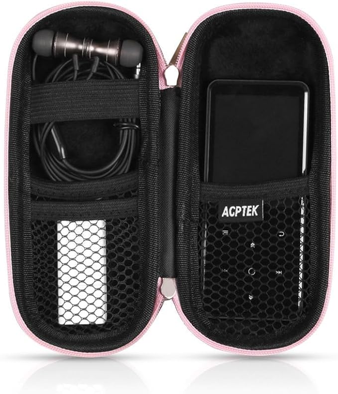 AGPTEK Carrying Case, EVA Zipper Carrying Hard Case Cover for Digital Voice Recorders, MP3 Players, Storage Holder for 3D Printing Pen, USB Cable, Earphones, Memory Cards, U Disk, Pink