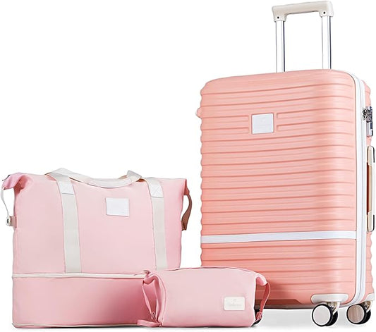 Joyway 24 Inch Checked Luggage, Expandable Suitcase with Spinner Wheel, 3 Piece Hard Shell Luggage Set with TSA Lock(Pink)