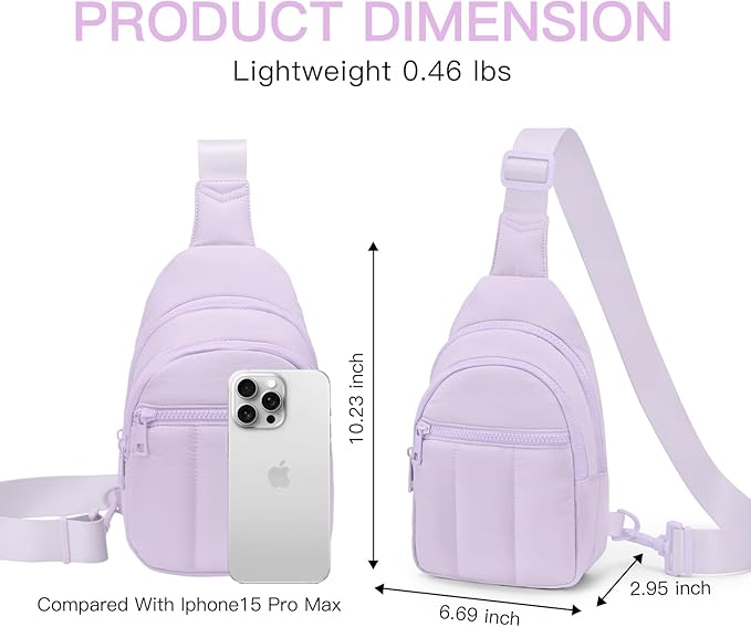 Viverte Quilted Puffer Crossbody Bags for Girls Gifts for Teen Girls Sling Bag Lightweight Cross Body Bubble Purse Shoulder Bag for Travel (Lavender)