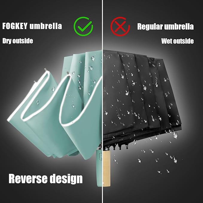 Fogkey Large Windproof Travel Umbrella - Reverse Auto Folding Car Umbrella for Rain and Sun, Compact Inverted Design with Waterproof Canopy, 10 Durable Ribs, Fits Backpack, Portable for Women & Men