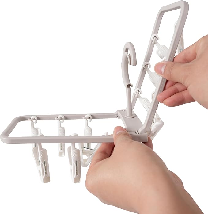 Clothes Drying Racks 2 Pack Grey Pink Small Folding Portable Underwear Hangers with 12 Clips 360° Rotatable Hook for Socks Drying Towels Bras Baby Clothes Gloves Plast 2 pcs Traceless Hook
