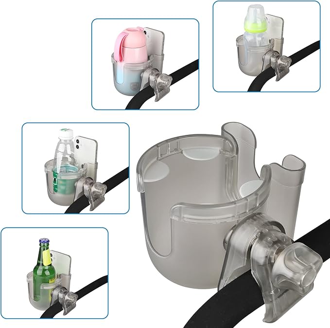 Accmor Stroller Cup Holder with Phone Holder, Bike Cup Holder, Universal Cup Holder for Uppababy Nuna Doona Strollers, 2-in-1 Cup Holder for Walker, Wheelchair, Scooter