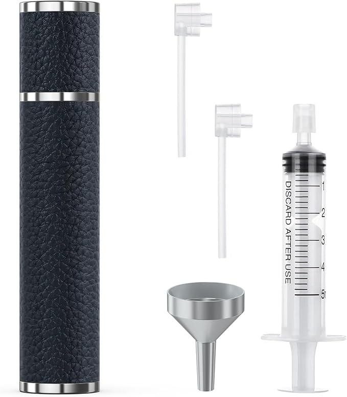 12ml Genuine Leather Perfume Atomizer Refillable, Portable Mini Cologne Sprayer with Magnetic Cap & 3 Refill Tools, Luxury Travel Size Fragrance Spray Bottle for Men & Women (Black)