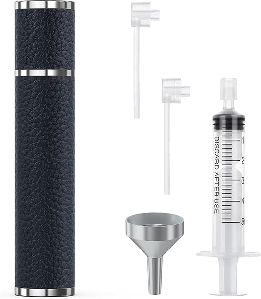 12ml Genuine Leather Perfume Atomizer Refillable, Portable Mini Cologne Sprayer with Magnetic Cap & 3 Refill Tools, Luxury Travel Size Fragrance Spray Bottle for Men & Women (Black)