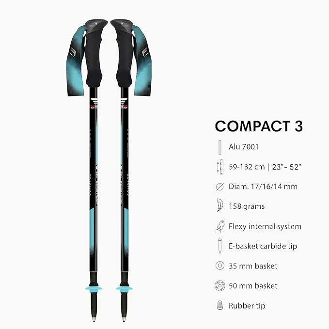 Fizan Compact 3 Trekking Poles – 5.6 oz Ultralight, Backpacking, Thru Hiking Poles, Adjustable, Collapsible, Customized Fit, EVA Grips, Aluminum Walking Sticks (Compact 3)