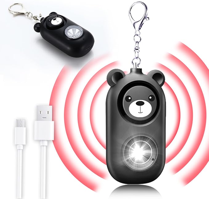 Personal Safety Alarm Keychain with LED Light, 130dB Emergency Alert, Rechargeable Bear Design for Women, Children,Girls