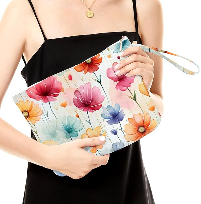 Fokongna Floral Print Wet Bag, Small Portable Waterproof Multi-Functional Organizer for Women, Pastel Watercolor Floral,Ideal for Daily, Beach & Travel,
