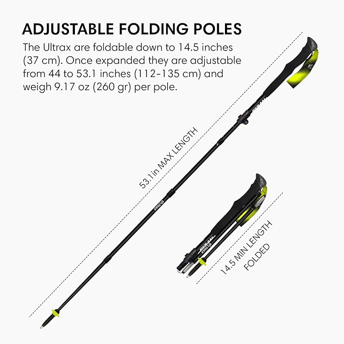 Fizan Ultrax Trekking Poles – Ultralight, Backpacking, Bikepacking, Hiking Trails, Collapsible to 14.5 in, Aluminum or Carbon Fiber