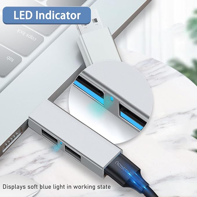 USB 3.0 Hub, VIENON Aluminium 3-Port USB Hub USB Splitter USB Expander for Laptop, Xbox, Flash Drive, HDD, Console, Printer, Camera,Keyborad, Mouse (Grey)