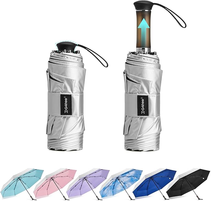 G4Free 46 Inch Mini Travel Umbrella with Retractable Handle, Pocket Size Umbrellas for Sun Rain. UV Protection UPF 50+, Small Compact Umbrella