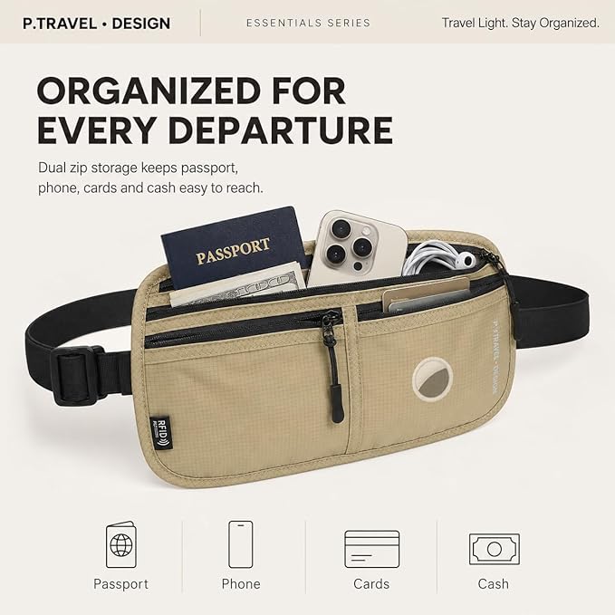 Travel Passport Holder - RFID Blocking Travel Pouch Money Belt Airtag Passport Wallet for Men, Women