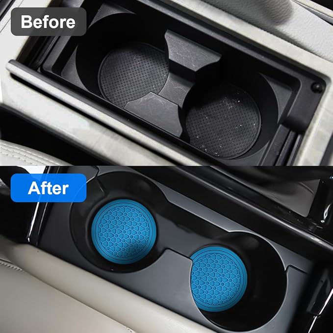Mandark 2PCS Car Cup Holder Coasters, 2.75 Inch Non-Slip Insert Water Bottle Holder Pads, Dustproof Automotive Interior Accessories Mat, Universal for Vehicles, Trucks, RVs and More(Light Blue)
