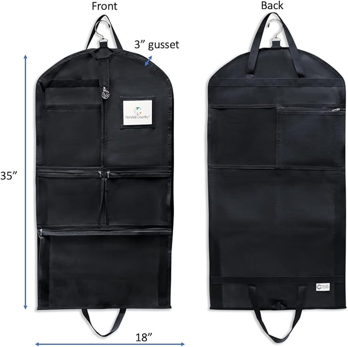Waterproof Hanging Garment Bag 35 inch Clothes Bag with Gusset, 5 Pockets & Side Zip for Dance Costumes, Theatre, Beauty Pageants & More. Best for younger performers with small costume pieces.