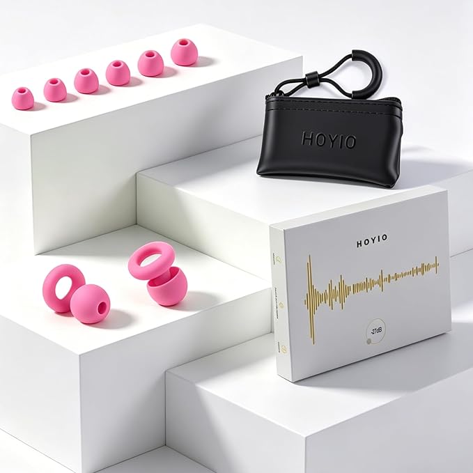 Ear Plugs for Noise Reduction–Super Soft, Reusable Hearing Protection in Flexible Silicone for Sleep, Noise Sensitivity & Flights-8 Ear Tips in XS/S/M/L–27dB Noise Cancelling–Light Pink