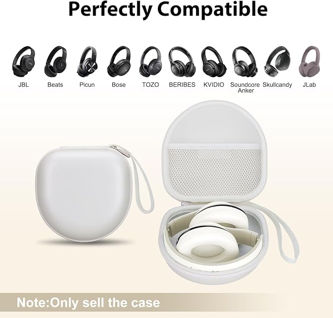 Headphone Case Compatible with JBL/Beats/BERIBES/Jlab/Picun/TOZO/KVIDIO/Soundcore Anker/Skullcandy Noise Cancelling Over-Ear Headphones, Pearl Cream