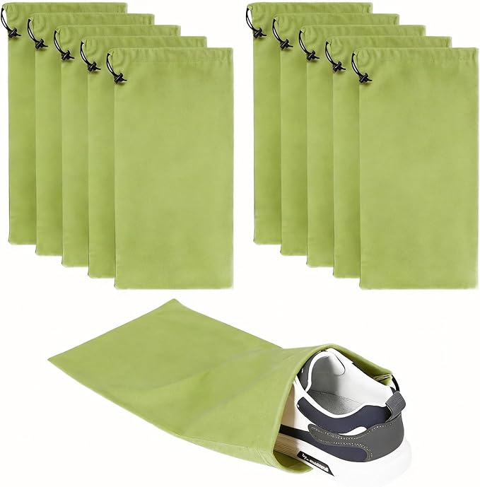 10 Pcs Single Shoe Bags for Travel,18"X9"shoe travel bag for Packing Dustproof Shoe Bag storage Sneaker Travel Bags Washable & Reusable dust bags for Boots Handbags Shoes & Toys (Green)