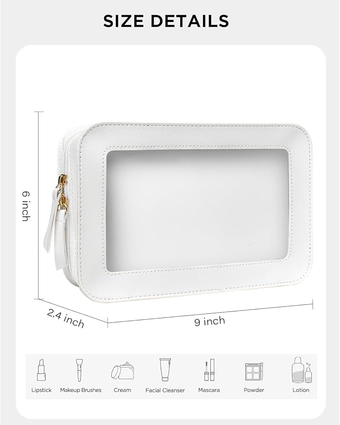 LETGO Clear Toiletry Bag,Portable Travel Makeup Pouch with Zipper, TSA Approved Organizer Sunscreen Bag Clear Makeup Toiletry Pouch Beach Vacation Essentials for Women Teen Girls (White)
