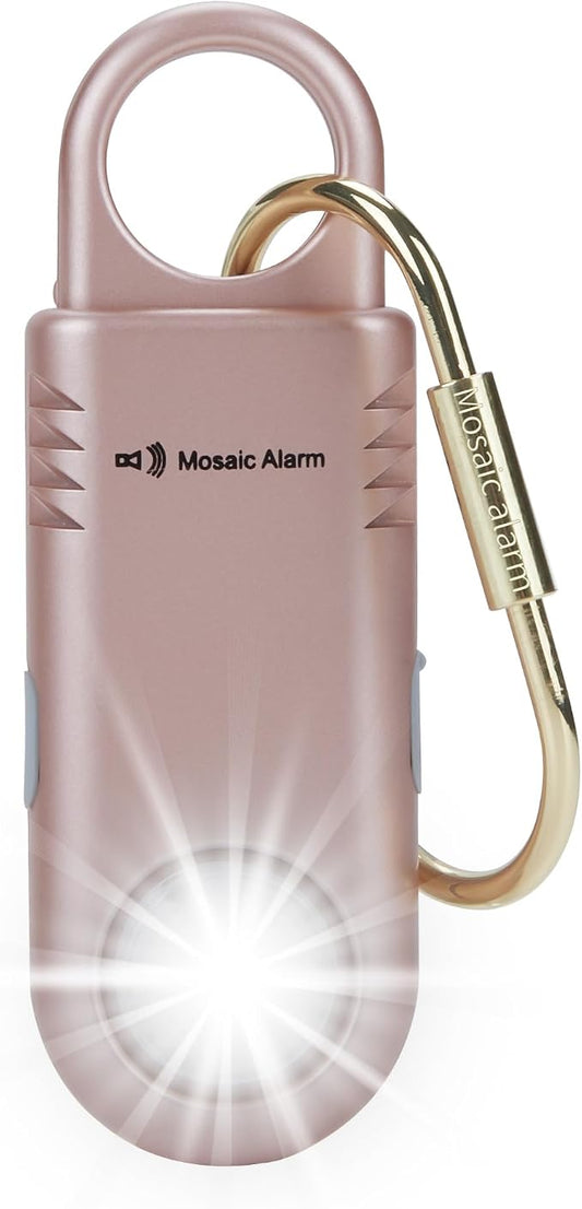 135dB Rechargeable Personal Safety Alarm Built-in Ultra-Bright Flashlight Non Slip Grip Keychain Emergency SOS Siren for Women, Students, Night Runner. Loud Sound Hiking Bear Alerts Hook. Rose Gold