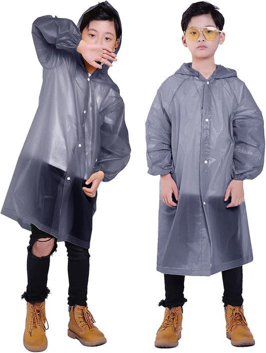 Kids Rain Jacket, 2 Pack Rain Ponchos for Kids - Reusable Raincoats for Boys and Girls Waterproof Outdoor Rain Gear