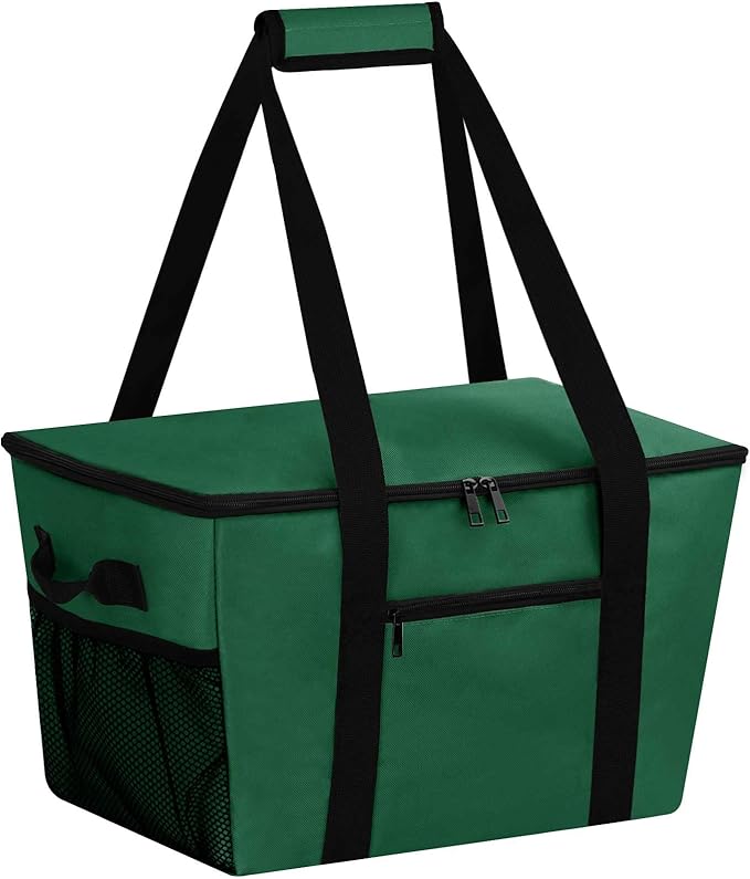 Reusable Grocery Bag – Expandable Insulated Cooler Bag with Bottom Board, Collapsible Insulated Shopping Bag with Zipper & Drawstring, Heavy Duty Tote Bag for Shopping, Delivery, Picnic, Beach