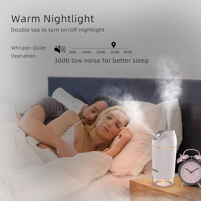 HandFan Small Portable Humidifier Rechargeable, 480ml Wireless Ultrasonic humidifier Battery Operated, Mini Personal Cordless Cool Mist Humidifiers, for Bedroom Office Travel Car Plants(Gray)