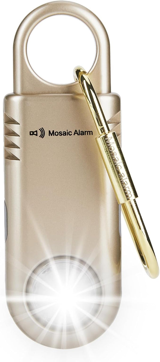 135dB Rechargeable Personal Safety Alarm Built-in Ultra-Bright Flashlight Non Slip Grip Keychain Emergency SOS Siren for Women, Students, Night Runner. Loud Sound Hiking Bear Alerts with Hook. Gold