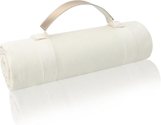 White Picnic Blanket & Beach Mat – Canvas, Machine Washable, Large 4’9” × 6’3”