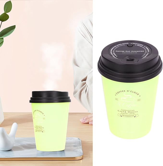 Humidifiers for Bedroom,Rechargeable Mini Cool Mist Humidifier,300ml Cool Mist Humidifiers,Cute Coffee Cup Humidifieres,Low Noise,Auto Shut-Off,Small Humidifier for Plant,Office,Desk,Car(Green)