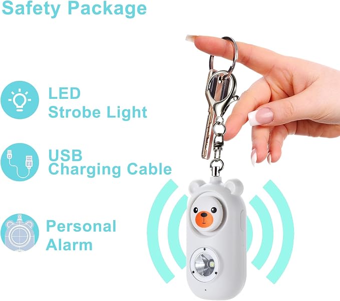 130dB Rechargable Personal Safety Alarm for Women, Safe Alarm Protection Keychain with Strobe Light, Security Siren Self Defense for Students, Girls