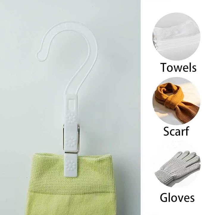 New Talent Laundry Hooks Clip Set of 12, Clothing Pin Hooks, Plastic Clothes Hangers, for Bathroom Travel Portable,White