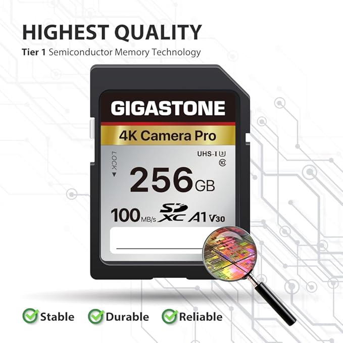 【5-Years Data Recovery】GIGASTONE 256GB SD Card, 4K Camera Pro, UHS-I A1 V30 SDXC Memory Card 4K UHD Video Compatible with Digital Camera, with 1 Mini Case