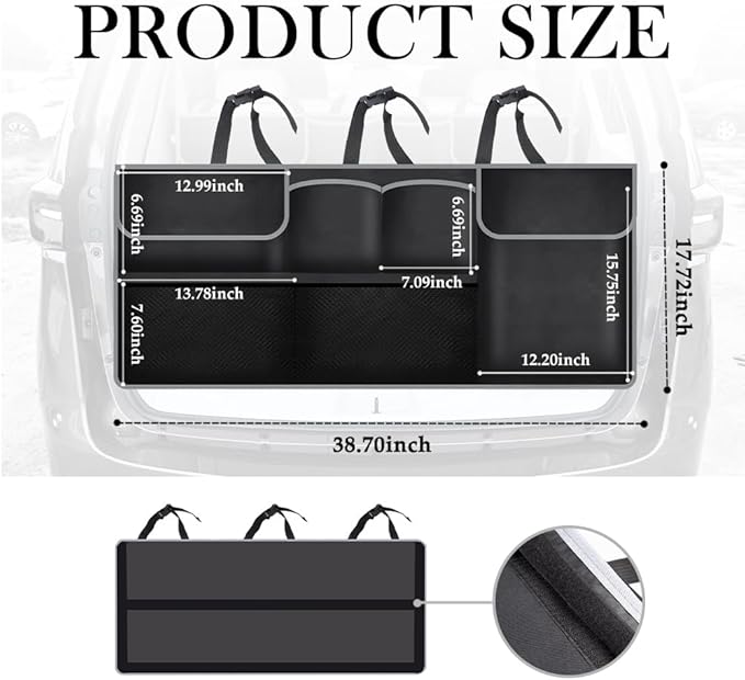 IHOTDER Large Capacity Car Trunk Organizer,Six Pockets Trunk Storage Organizer with Adjustable Straps,Wear-Resistant Oxford Fabric Hanging Trunk Organizer for Car Truck SUV