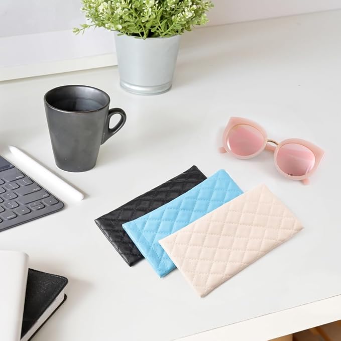 TRIUMPH VISION Squeeze Leather Sunglasses Pouch - 3 Pack Glasses Case Soft Eyeglass Sleeve Pouch Holder