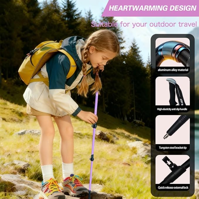 Hiking Trekking Poles for Kids, 2 Pack Anti Shock, Adjustable, Collapsible Hiking Poles for Trekking or Walking, Lightweight Aluminum Sticks