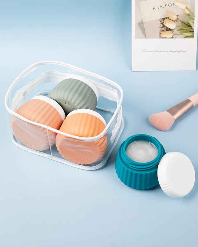 Mrsdry Travel Containers for Toiletries 4 Pack, TSA Approved Travel Size Toiletries, Travel Size Containers, With Clear Bag Leak Proof Silicone Jars, Travel Essentials Creams Jars Carrying Small Items