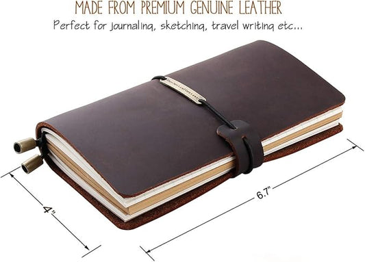 Robrasim Leather Journal Refillable Travelers Notebook, Antique Handmade Leather Writing Diary Notepad, Travel Journal Notebook for Men & Women, Medium Size 6.7" x 4" - Coffee