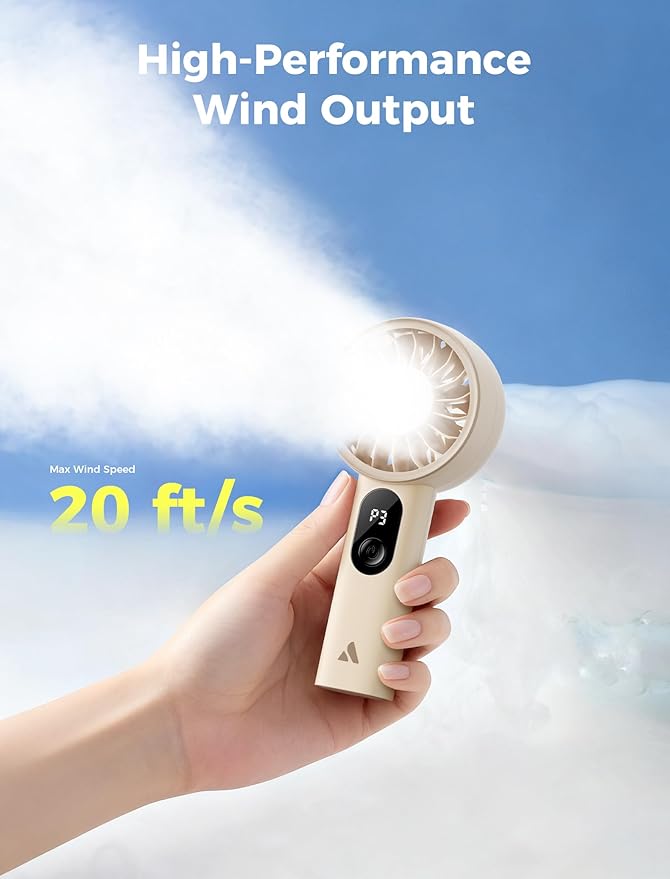 Aecooly Mighty Portable Fan 2 Pack, Powerful Handheld Fan, USB Rechargeable [10H Max Cooling Time], Mini Personal Battery Powered, Pocket for Travel, Summer, Gifts for Women, Girls -Beige