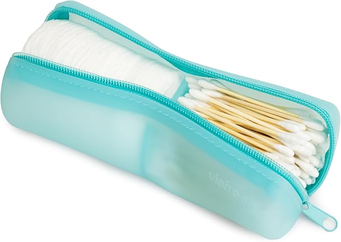 Cotton Round Swab Travel Case, 2 in 1 Portable Hair Accessories Organizer, Hair Tie and Bobby Pin Holder, Travel Qtips Case, Purse Organization, Floss Holder (Blue)