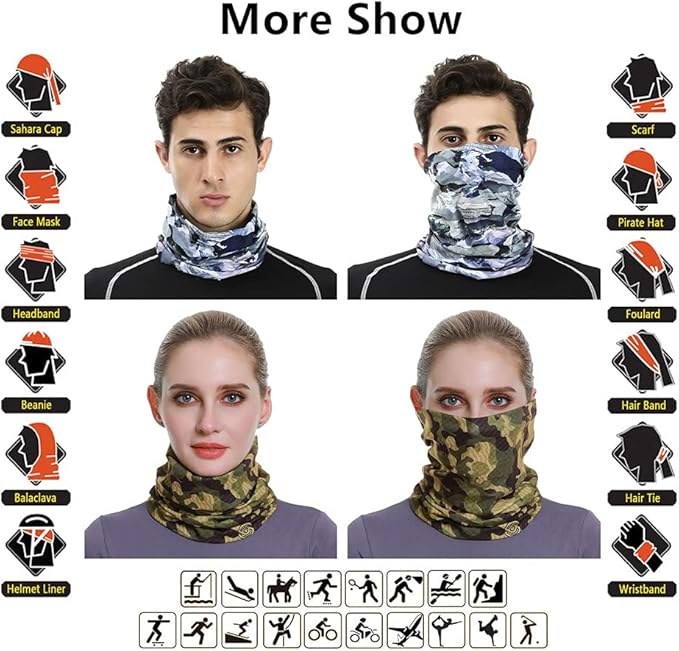 VANCROWN Headband Neck Gaiter Head Wrap Headwear Face Mask Magic Scarf Bandana for Men and Women