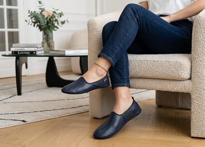 Womens Indoor Leather Slippers Traditional Babouche House Shoes Barefoot Moccasin