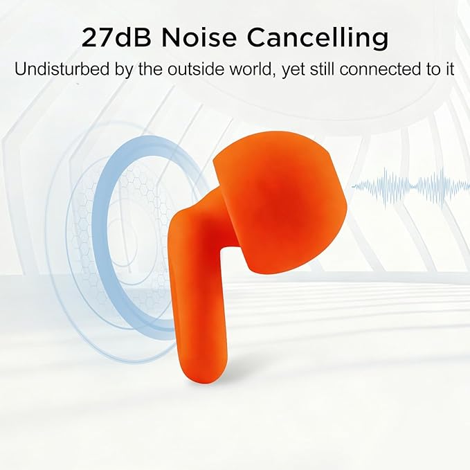 Ear Plugs for Noise Reduction–Super Soft, Reusable Hearing Protection in Flexible Silicone for Sleep, Noise Sensitivity & Flights-8 Ear Tips in XS/S/M/L–27dB Noise Cancelling–Orange