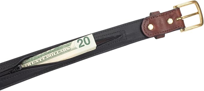 Hidden Money Pocket Travel Leather Belt (Size 54, Brown)